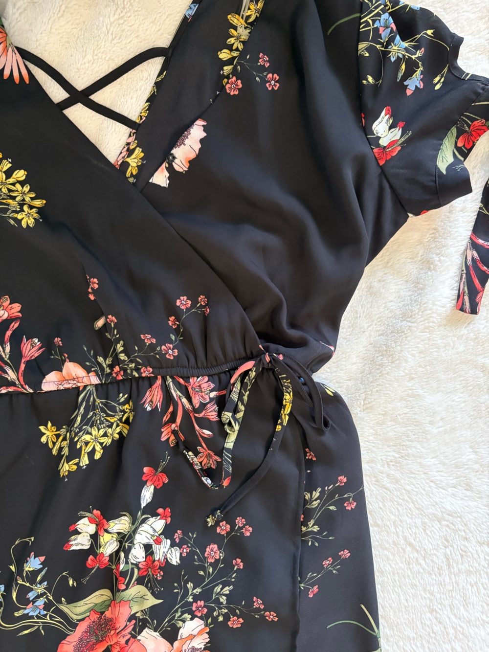 Black Floral Wrap Maxi Dress with Pink & Red Blooms - Picture 2 of 4